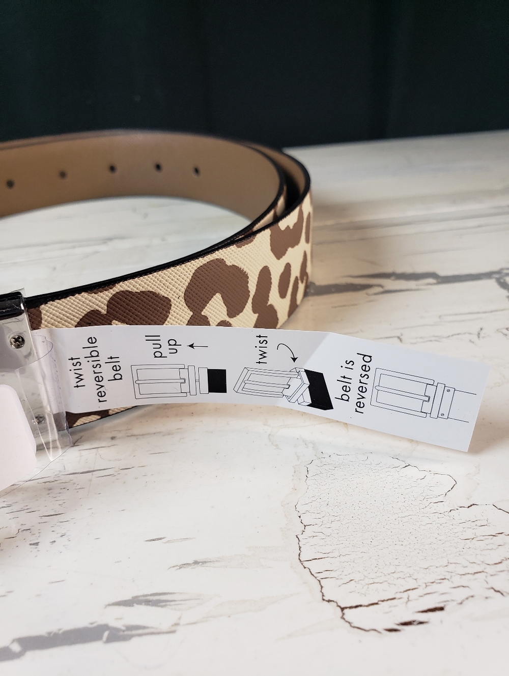 Michael Kors Reversible Leather Belt Taupe/ Tan & Leopard Spot Pattern - size L - Picture 6 of 14